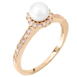 Ροζέτα δαχτυλίδι από ροζ χρυσό Κ14 με μαργαριτάρι